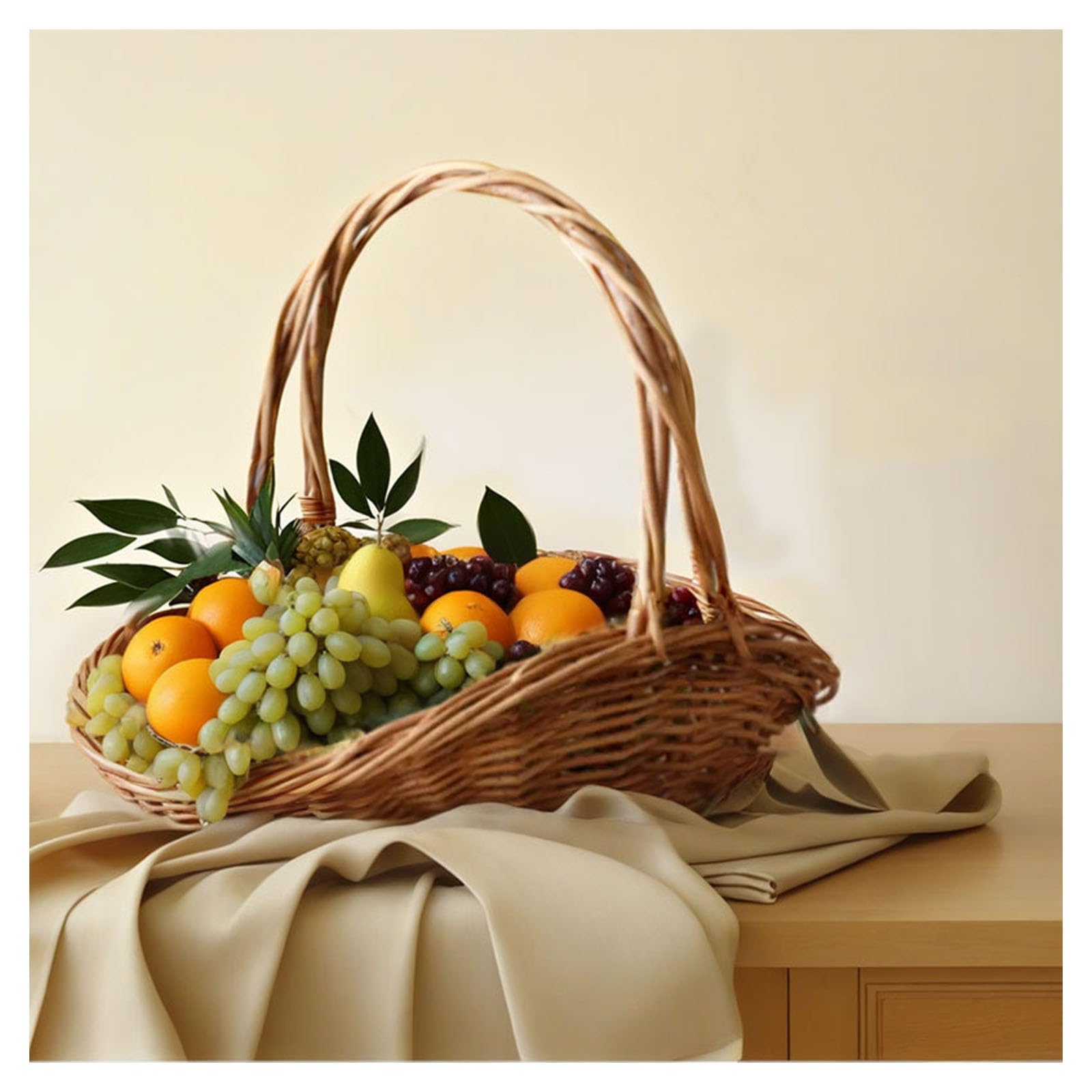 Cestino da picnic in vimini, realizzato a mano, cestino portaoggetti in rattan con manico