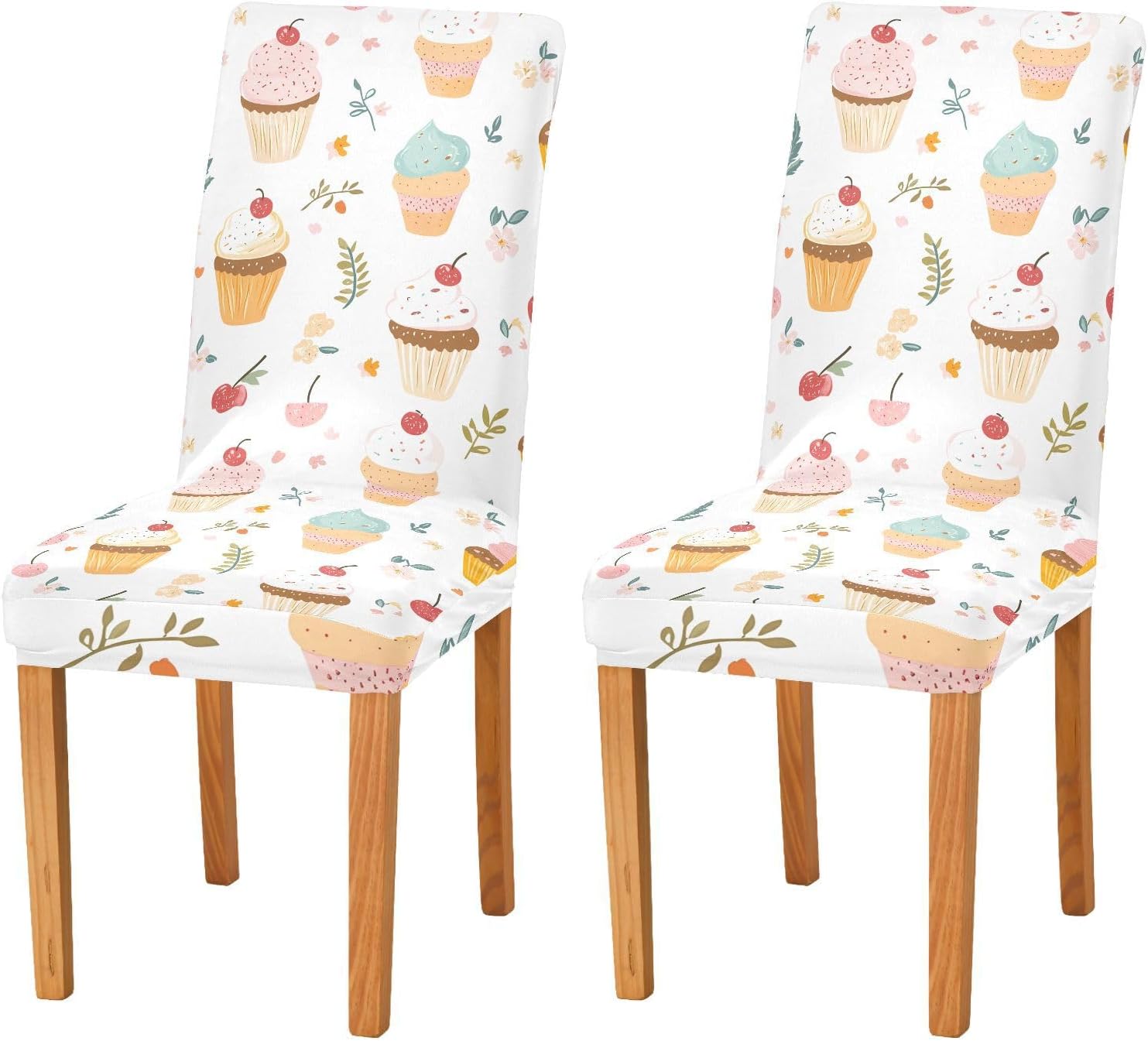 ALAZA Chair Covers for Dining Room, Cake Cherry Ice Cream Pattern Stretch Chair Cover Sets Chair Protector Removable Washable for Ktichen Restaurant Hotel