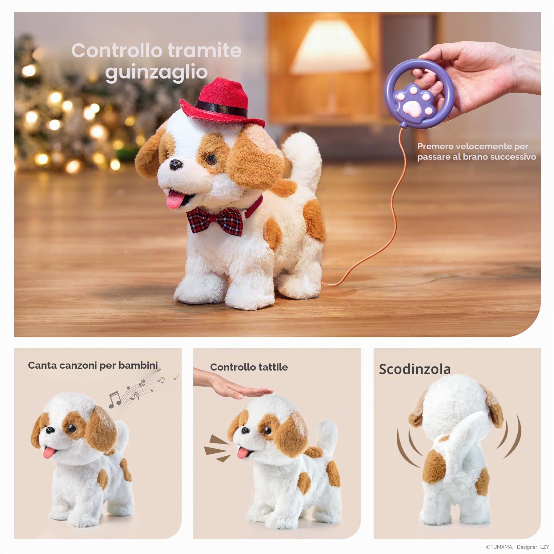Peluche Cane Interattivo che Abbaia e Cammina e Leccare con Guinzaglio Giocattolo per Bambini 3-6+ Anni