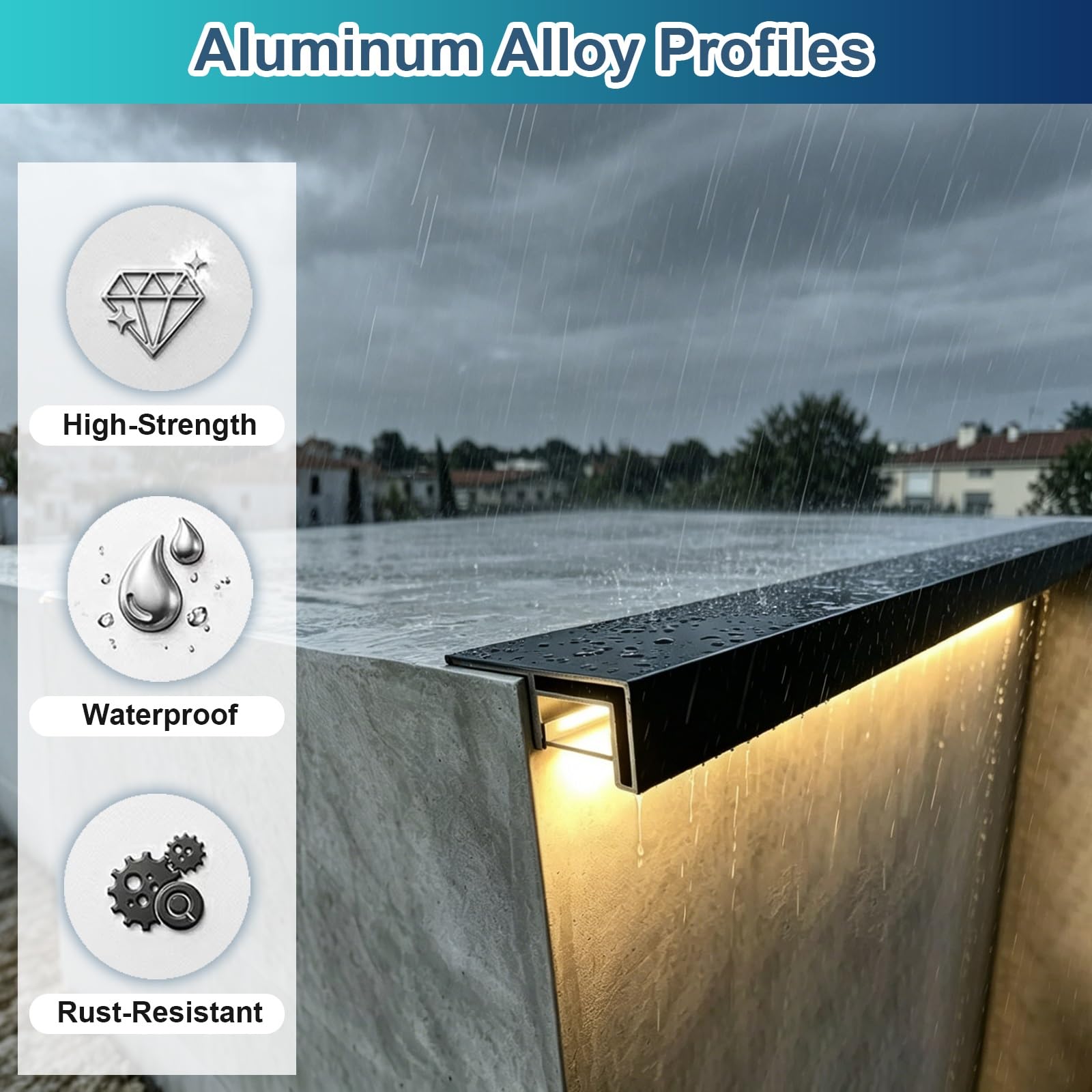 Protector Del Borde Superior De Pared Exterior/Perfil De Acabado Con Canal Para Iluminación LED, Perfil Vierteaguas Para Alféizar,(80inch/203.2cm L)