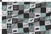 Vista 2 de Spoonflower Tela – Adventure Awaits Colcha Aqua Negro Gris Menta Moose Patchwork Bosque Impreso en Tela Minky Fat Quarter – Cobija Bebé Cobija
