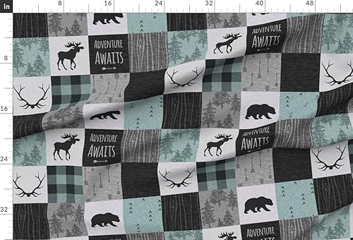 Miniatura 2 de Spoonflower Tela  Adventure Awaits Colcha Aqua Negro Gris Menta Moose Patchwork Bosque Impreso en Tela Minky Fat Quarter  Cobija Bebé Cobija Cobija