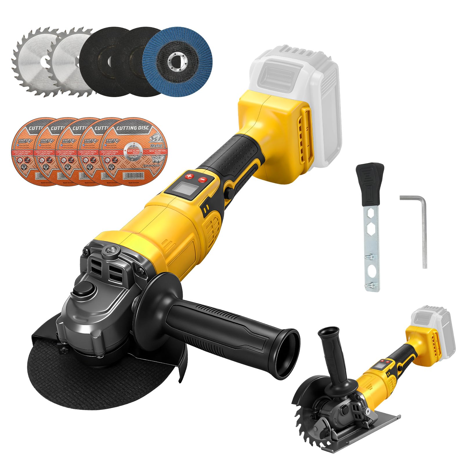 WingFly Amoladora angular a batería para Dewalt 18V, 20V, lijadora inalámbrica profesional, 125mm, motor sin escobillas, protección de disco, para eliminar pintura y mortero (sin batería, sin cargador