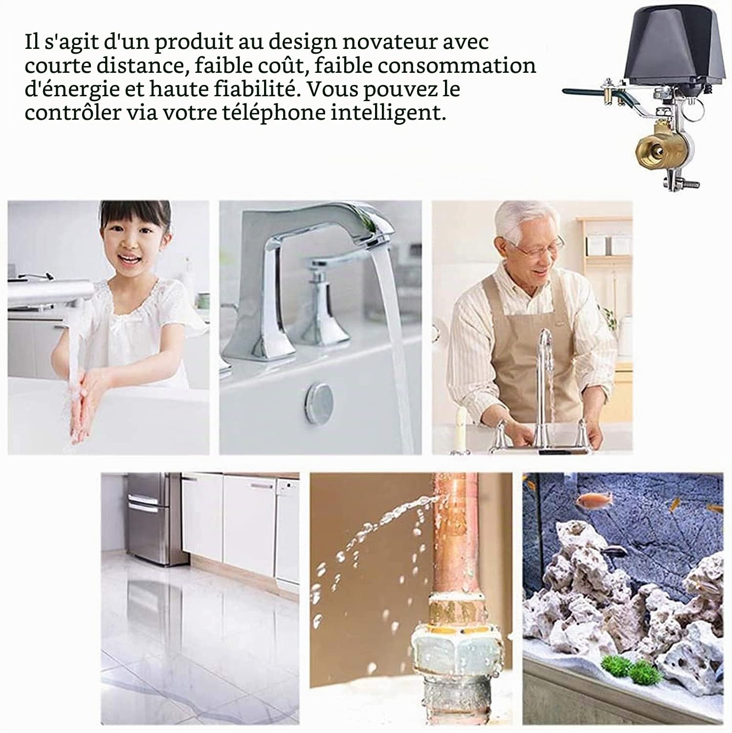 Valve d'eau/gaz compatible avec Alexa/Google Assistant, télécommande WiFi Valve de contrôle d'automatisation pour régulateur d'eau/gaz Manipulateur de valve à 4 points 1/2