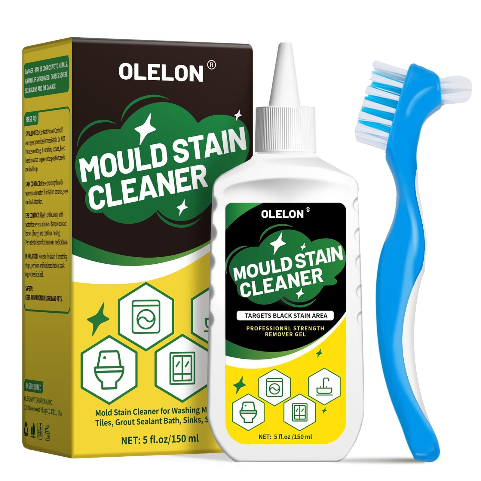 1PCS Household Mou-ld Remover Gel, Washing Machine Cleaner, Tile Grout Cleaner With Brush, Stain Remover Gel for Washer Cleaner, Wall, Sealant, Glass, Kitchen, Sinks (5 Fl Oz)