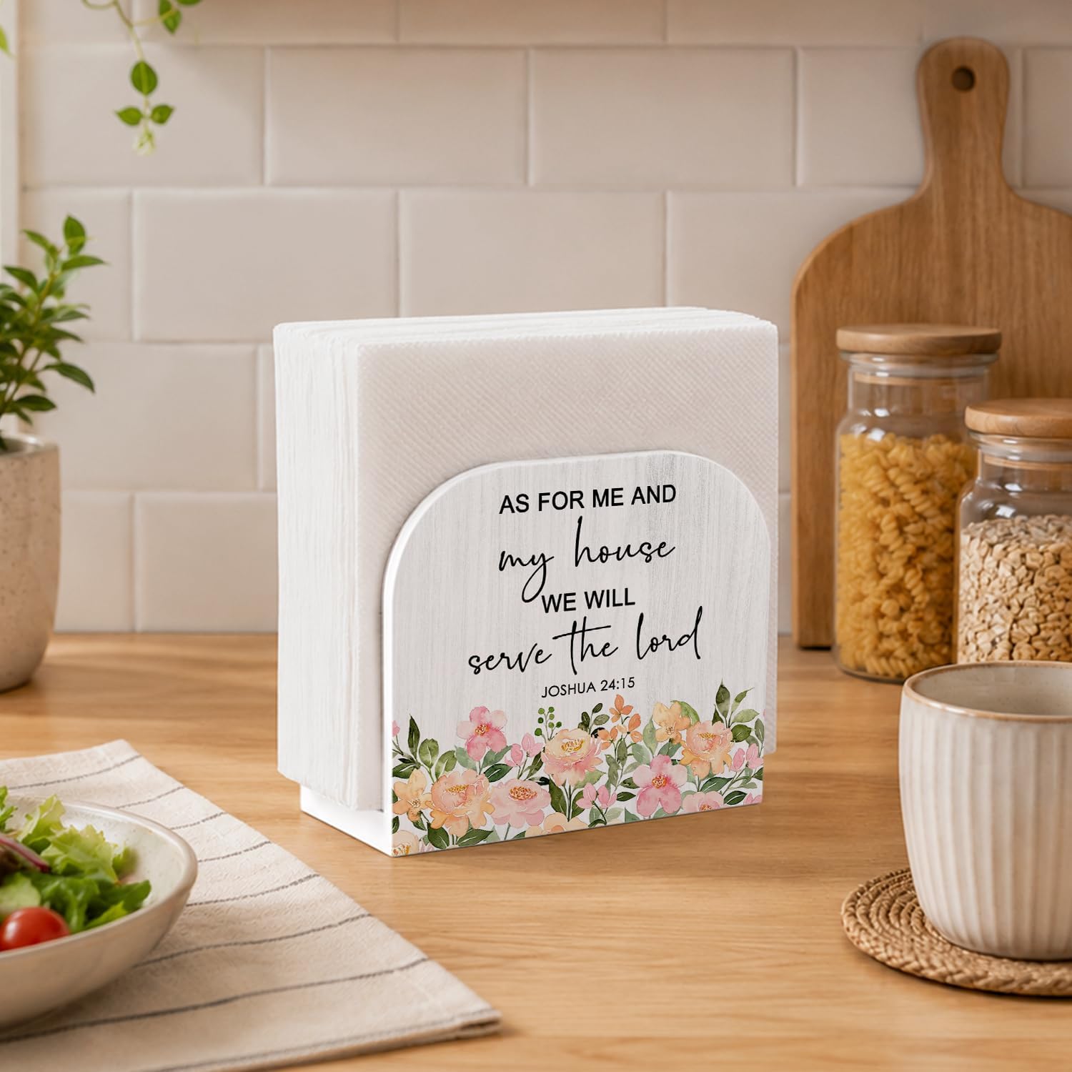 Christian As for Me and My House Wooden Napkin Dispenser Holder