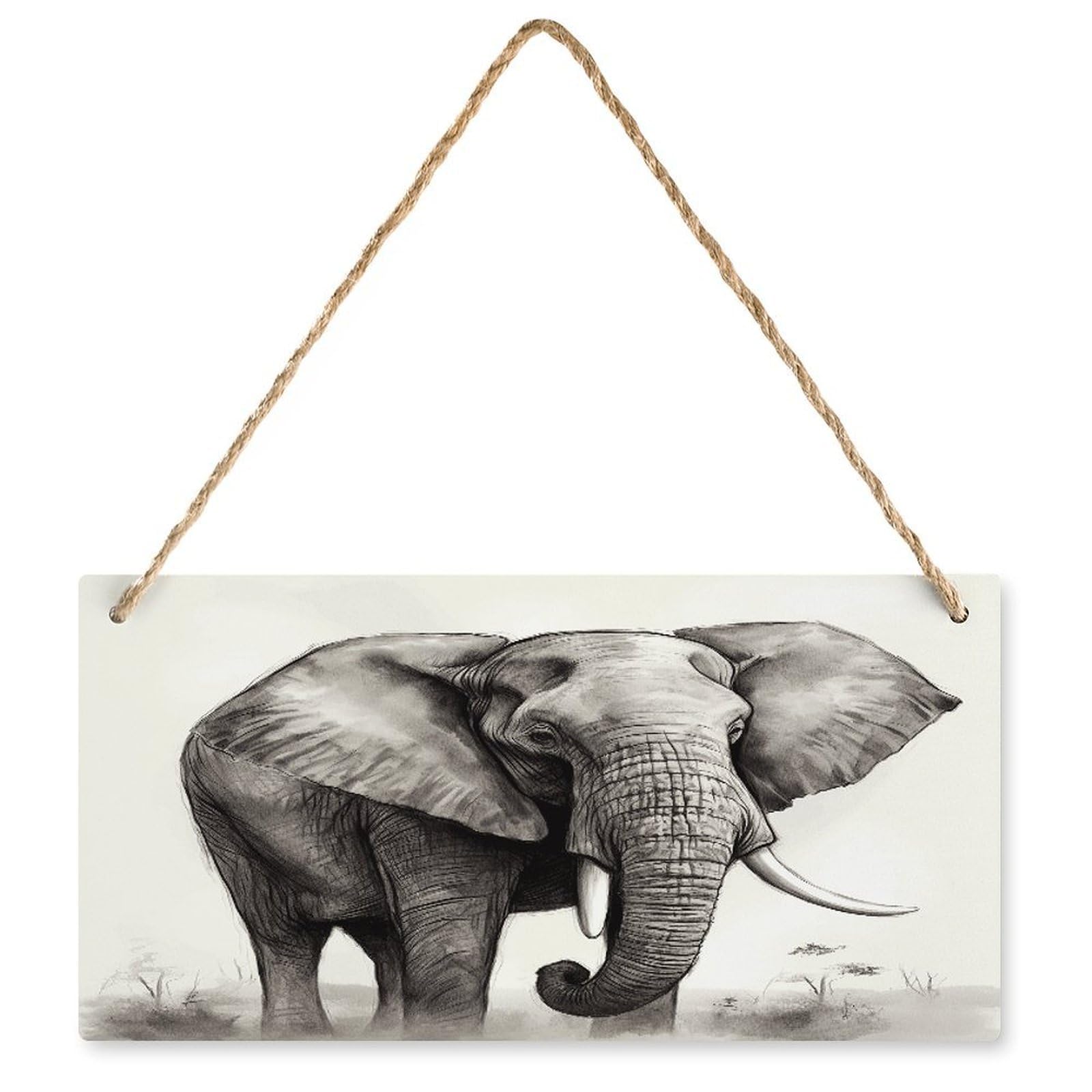 Fodpand Style Elephant Sketch Wall Art Wooden Hanging Sign Decor, Artwork For Wall Decoration, Funny Plaque For Bedroom Kitchen Living Room Home Decoration 9.8 X 4.9 Inch