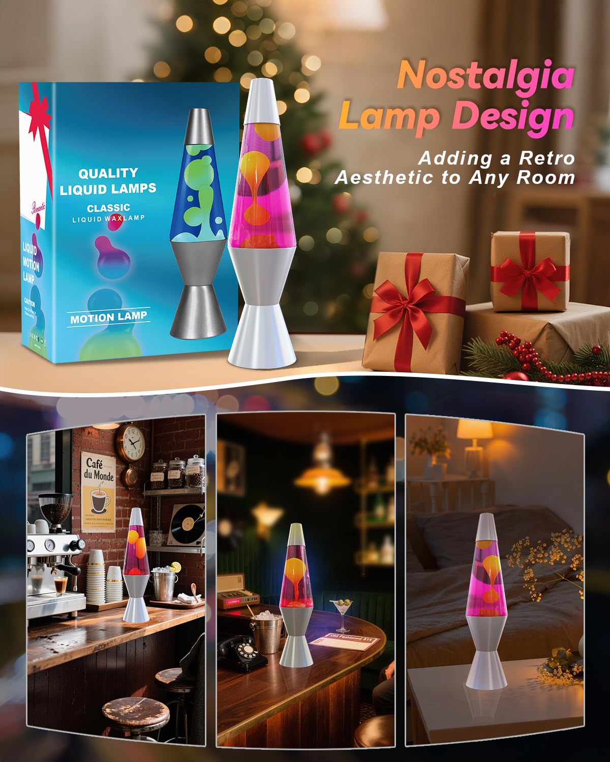 AONESY Lampa lawowa dla dorosłych i dzieci, 37 cm, fioletowa, ciecz i żółty wosk, lampa retro, lampa astro, dekoracja domu, piękne światło, prezent na Boże Narodzenie, urodziny, Halloween
