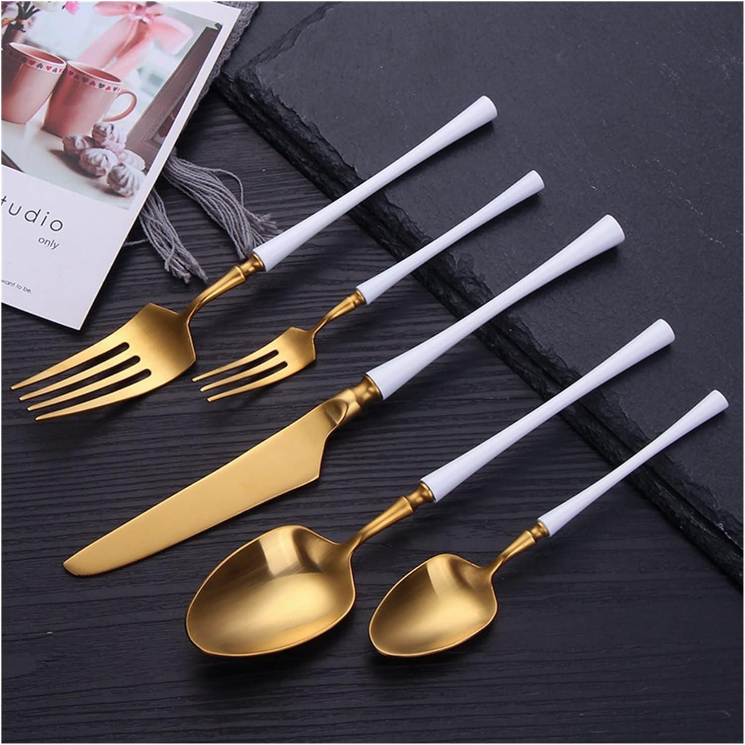 Party Steel Cutlery Set Blue Black Gold Dinnerware Silverware Set 304 Stainless Steel Forks Spoons Knives Set Kit Outstanding (Color : 20pcs) (20pcs)