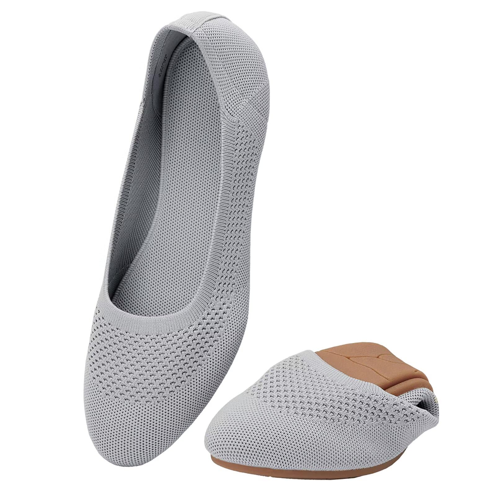 poemlady Women’s Ballet Flat Shoes Dress Shoes Knit Round Toe Slip On Ballerina Walking Flats Shoes for Woman Low Wedge Casual