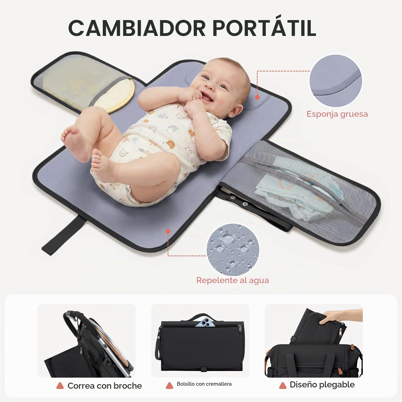 RAINSMORE Pañaleras de Bebe con Cambiador Bolso Carro Bebe Gran Capacidad