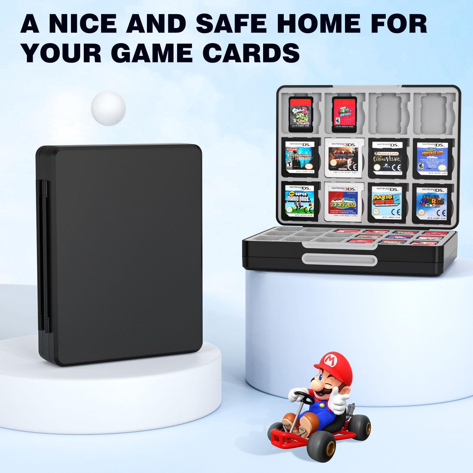 MoKo 60 Slots Custodia per Carte da Gioco per Nintendo Switch 2/Switch OLED/3DS/3DSXL/2DS/DSi, Custodia per Giochi, 24 Slot per Schede 3DS XL/DS/DSi e 36 Slot per Schede SD, Nero