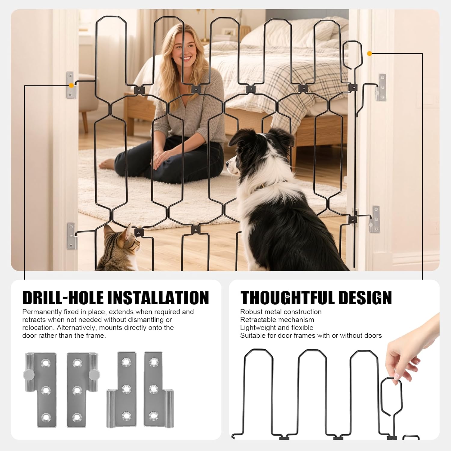 Retractable Dog Gate for Front Door, 35" Safety Metal Pet Gate for Dogs When Opening, Easy Install Front Entry Dog Door Barrier
