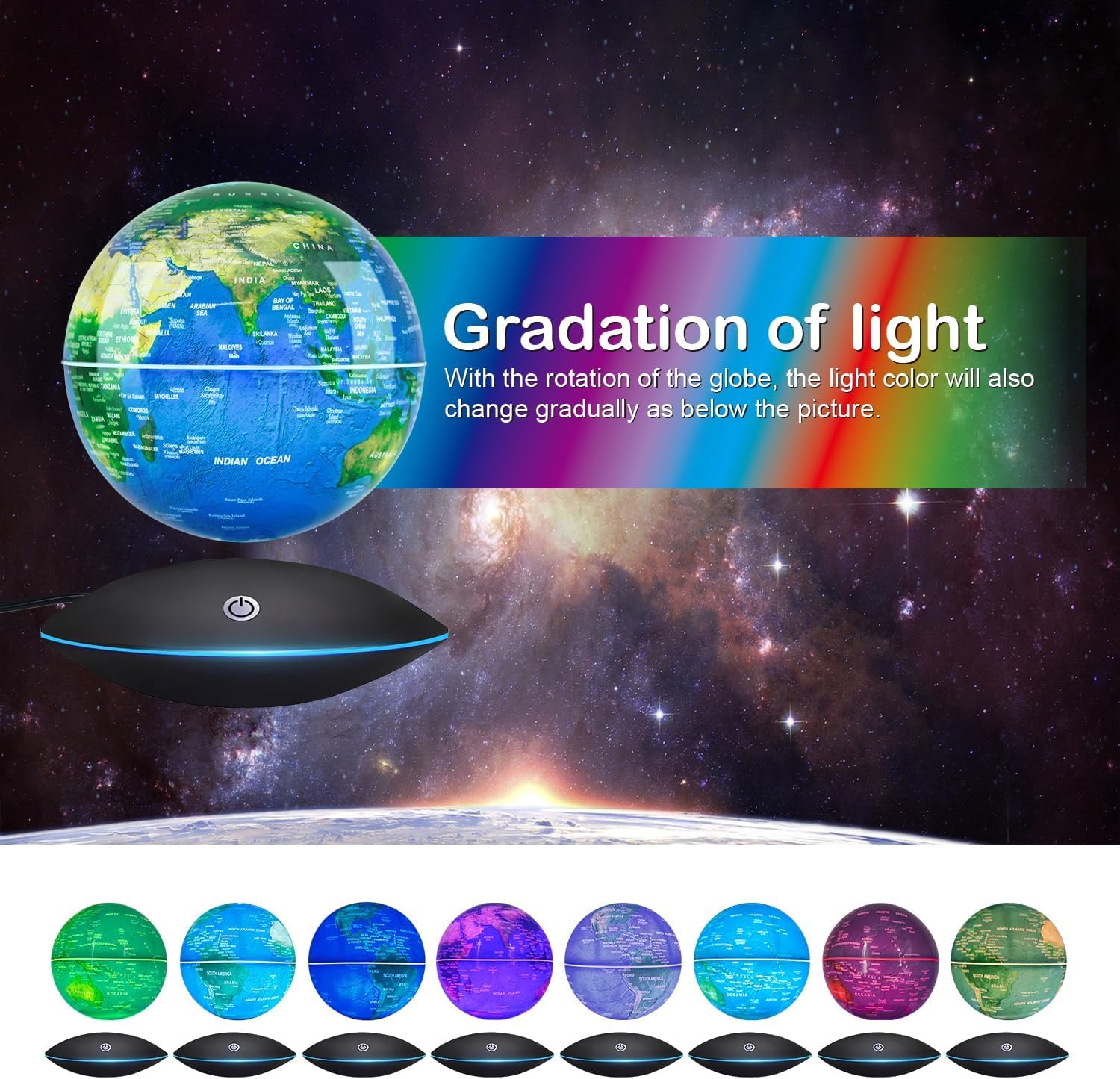 Globo Flotante de levitación magnética Mapa Mundial rotativo - Globo antigravedad para Regalo Educativo - Oficina en casa Decoración de Escritorio de Clase – (Azul EUR Enchufe)