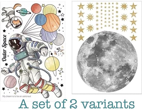 Calcomanía de pared de astronauta espacial para niños, niños, bebé, guardería, decoración de pared, bonito mural extraíble, puerta, nevera,