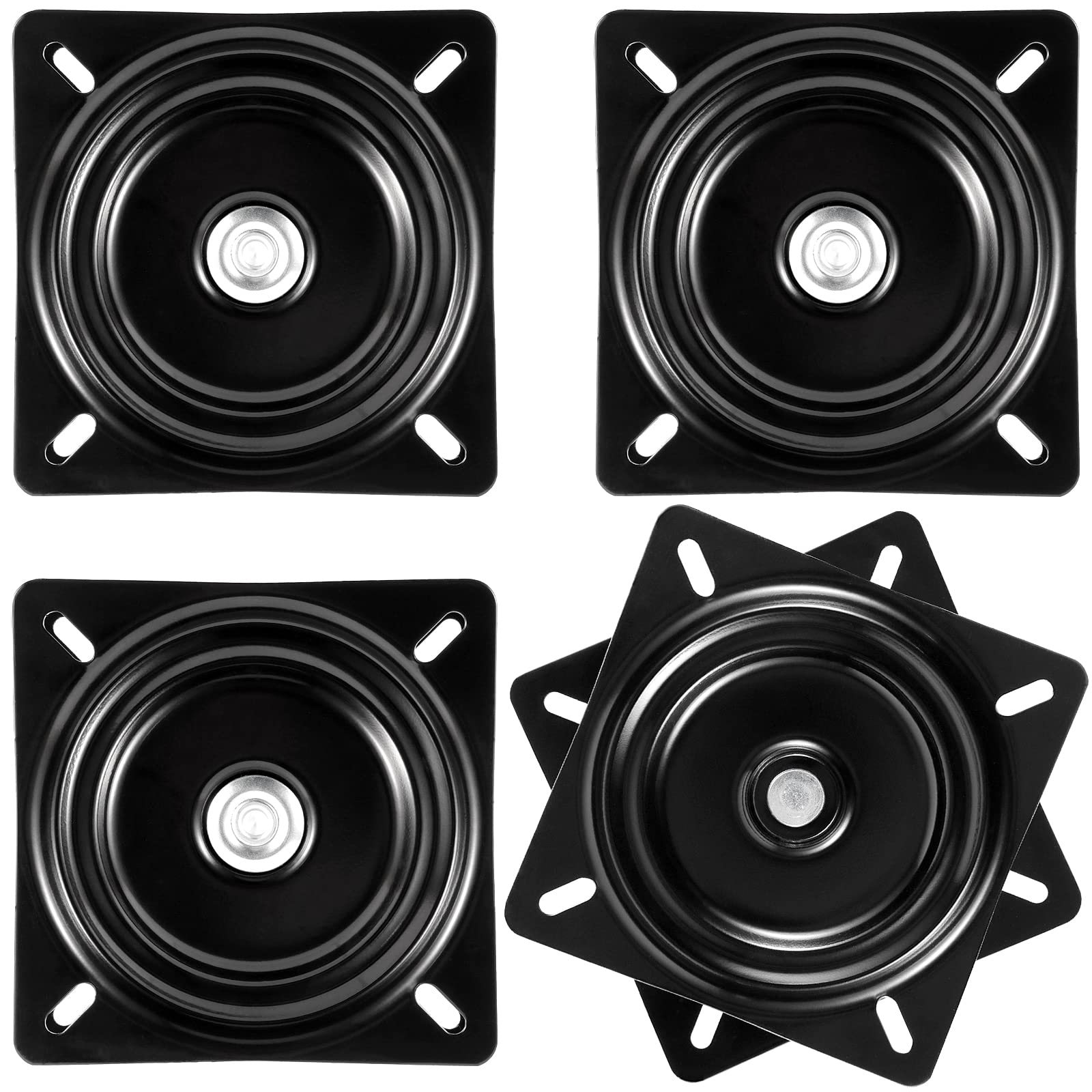 SINJEUN 4 Pack 6 Inch Heavy Duty Bar Stool Swivel Plate, Square 360° Swivel Ball Bearing Plate Replacement, Seat Swivel Base Mount Plate for Recliner Chair or Furniture, 300 Pound Capacity, Black