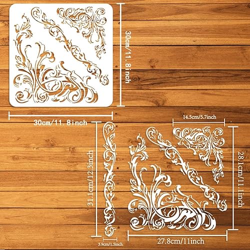 Miniatura 2 de FINGERINSPIRE Plantillas de esquinas ornamentadas de 11.8 x 11.8 pulgadas, arte de esquina de damasco, pintura de borde de damasco, plantilla de