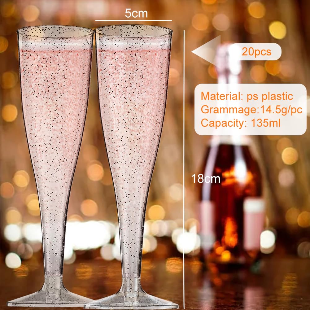 Flûtes à Champagne Plastique Pailleté TSLBW - Lot De 20 Réutilisables Pour Fête