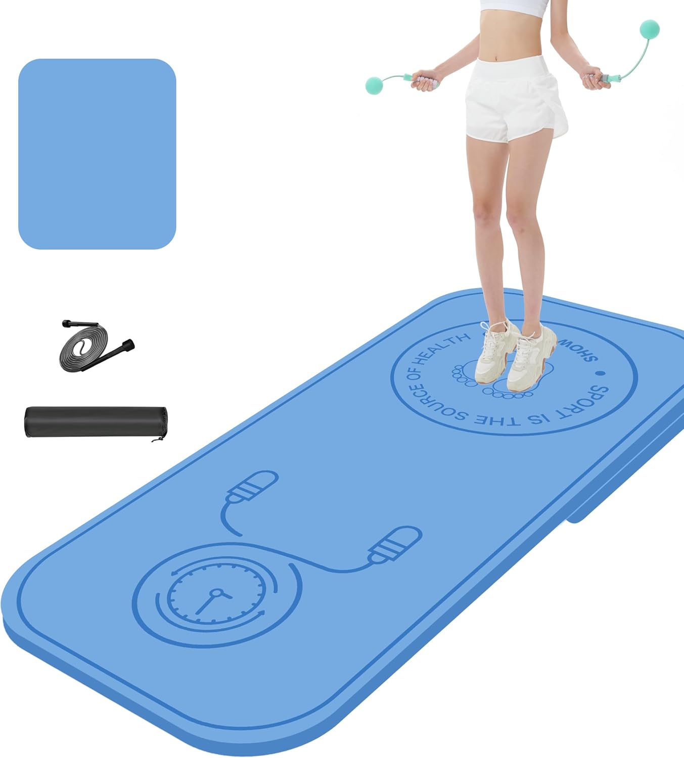Rope Skipping Sports Shockproof Exercise Mat, All-Purpose Extra Thick High Density Anti-Tear Exercise Yoga Mat, Non Slip Jump Rope Mat for Indoor and Outdoor