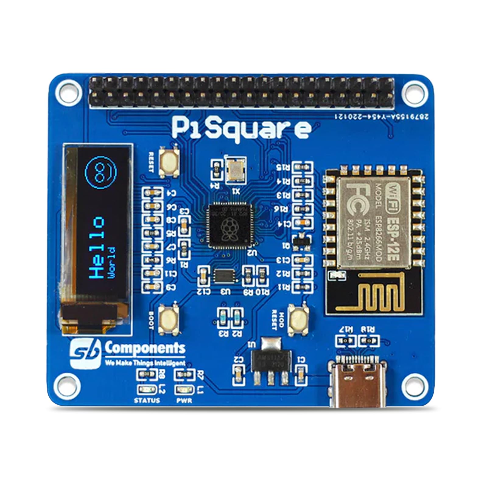 sb components PiSquare - A Raspberry Pi HAT Based on RP2040 and ESP-12E Module, Made to Use Multiple Raspberry Pi Hats, Run Multiple Raspberry Pi Hats Wirelessly