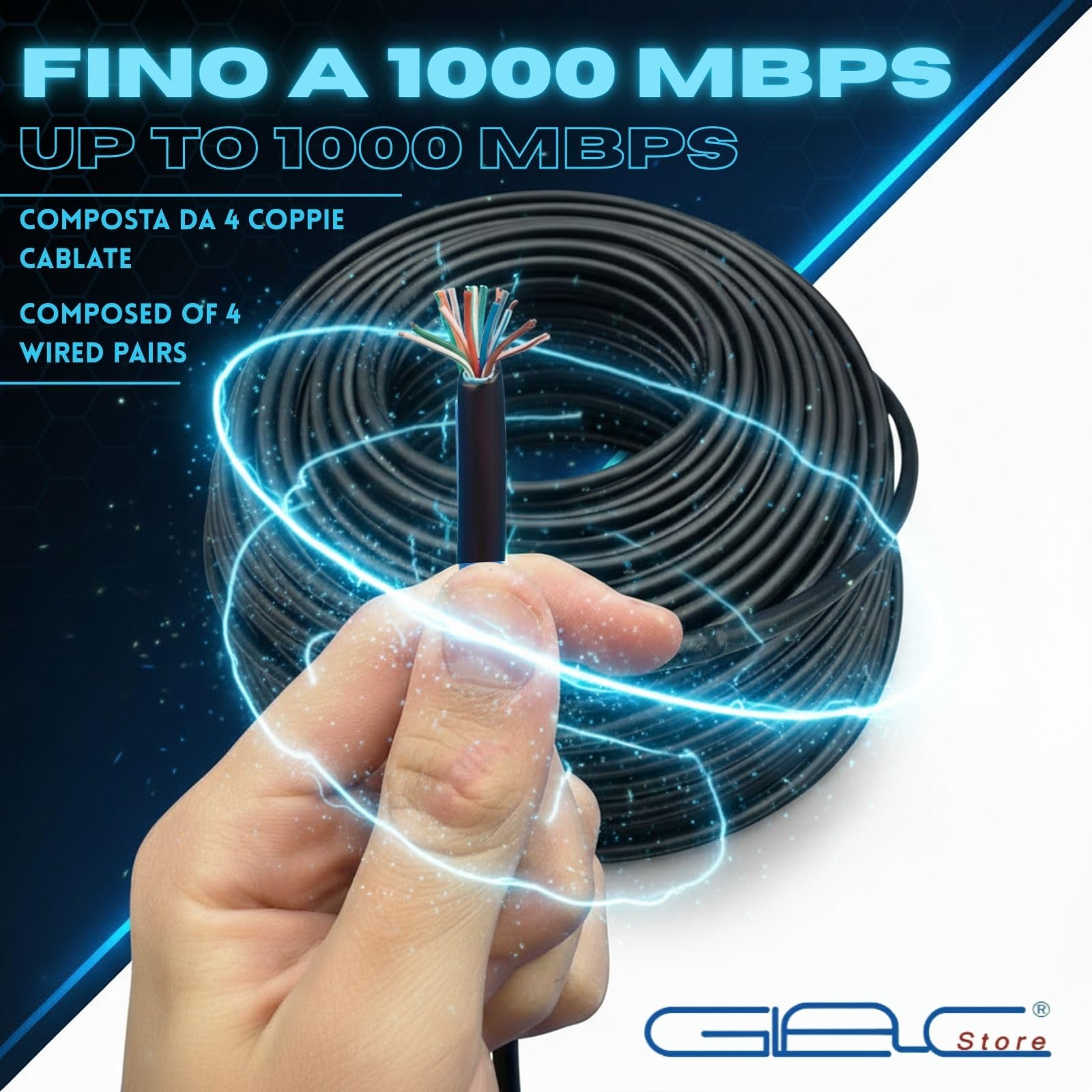 Cable LAN UTP Cat 5e de exterior, 8 conductores 24AWG, 1000 Mbps, 4 pares cableados, doble aislamiento PE/LSZH, negro, 100 m o 305 m (305 m)