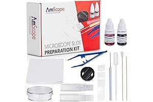 AmScope Microscope Slide Preparation Kit with Slides and Stains