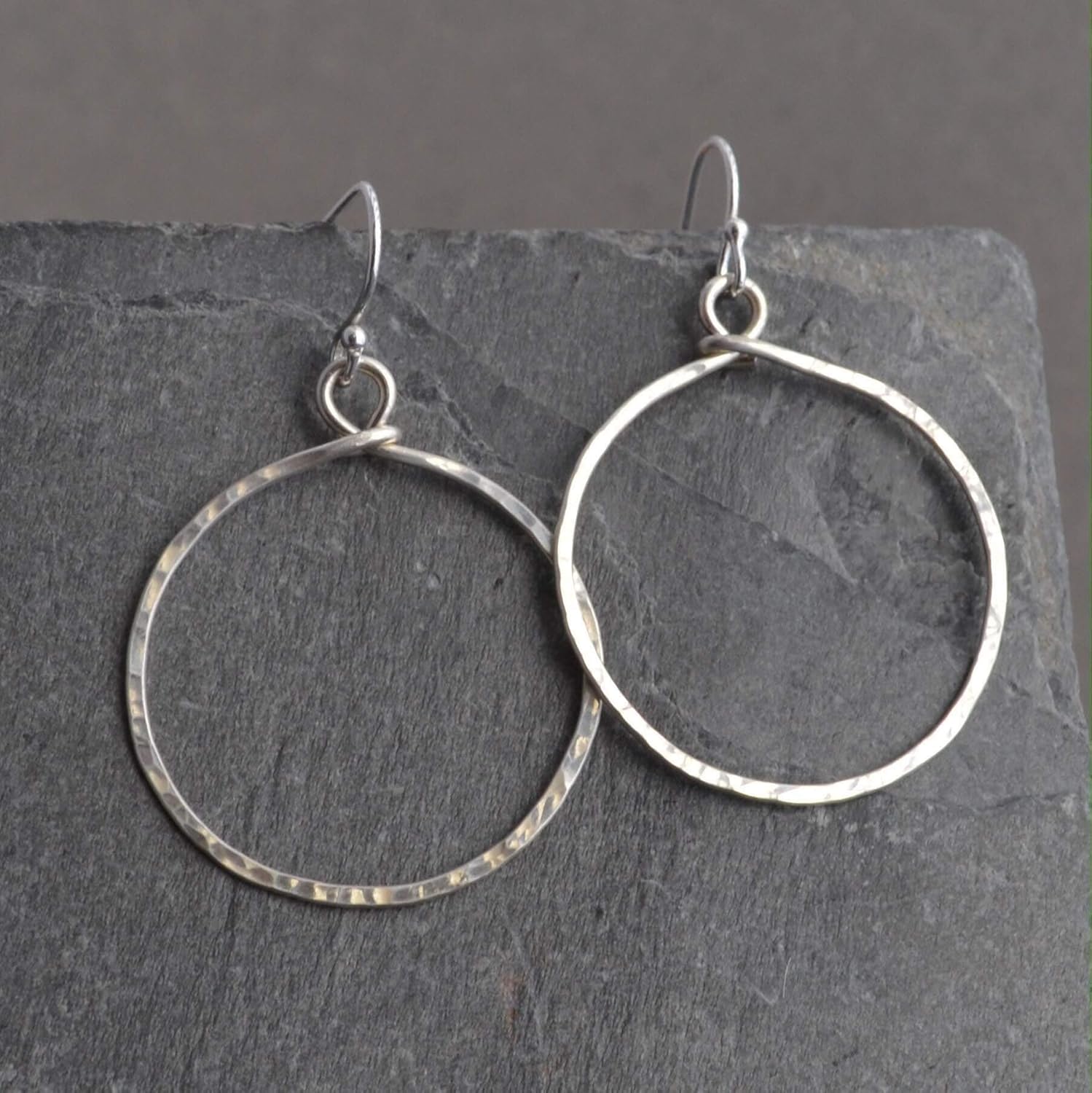 Hoop Earrings Hammered Medium Sterling Silver - Image 8