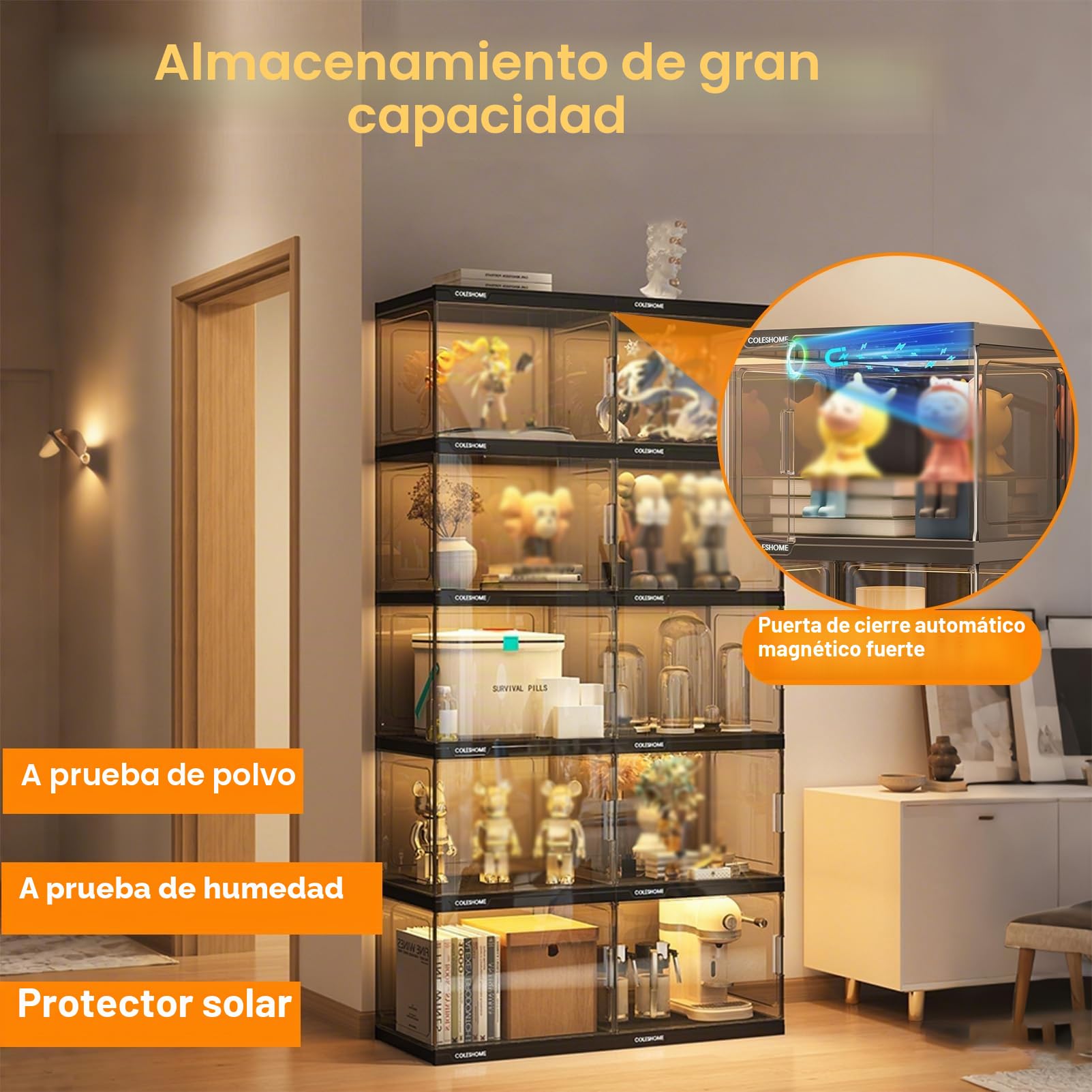 Vitrina de Cristal con iluminación LED, Vitrina expositora para Colecciones, Mueble Expositor Vitrina, estanteria Cristal para Figuras Coleccionables Perfumes, Antipolvo, Blanco, 40×33×155cm