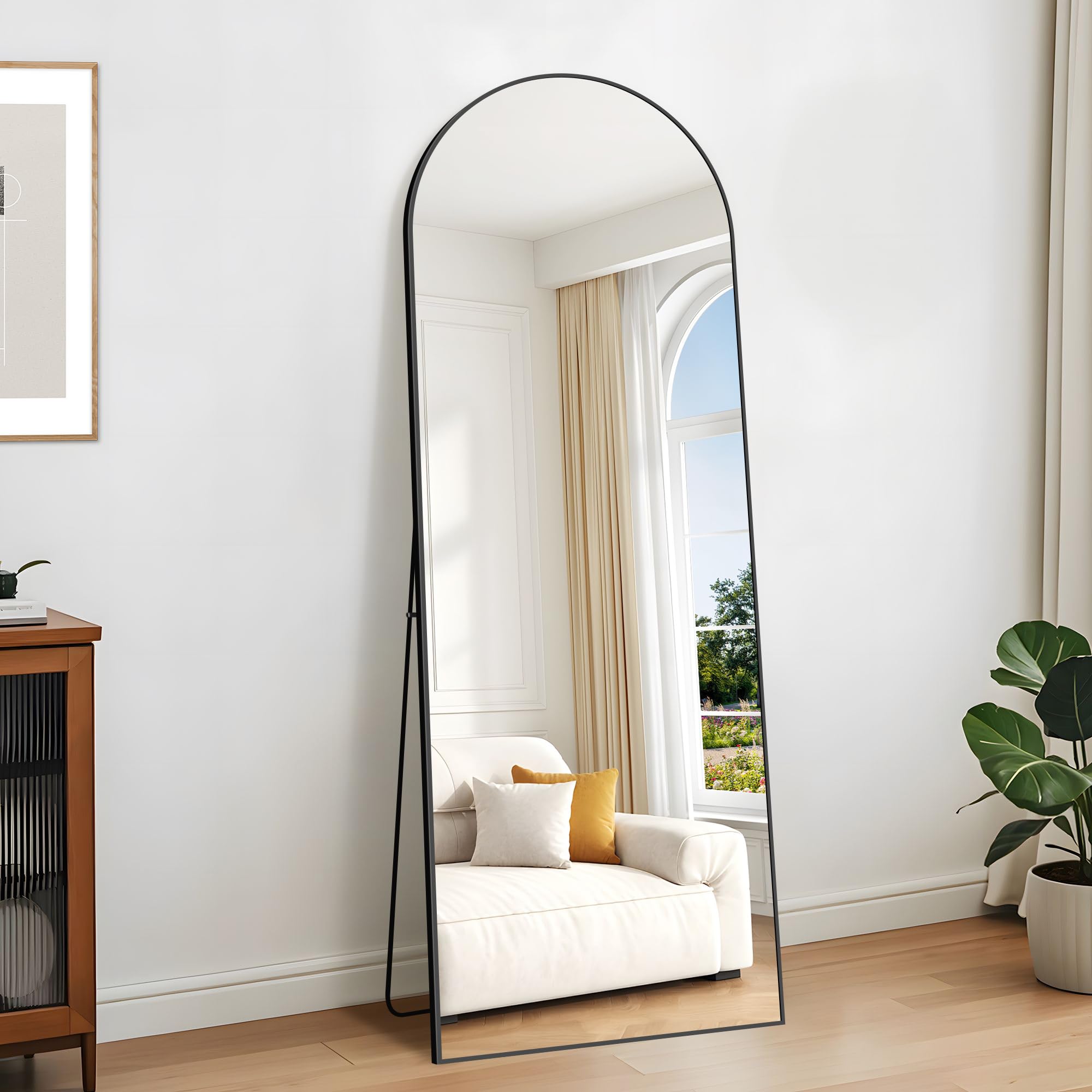 KOCUUY Bogen Full Length Mirror, 165 x 60 cm, Black Curved Standing Mirror, Large for Hanging, Standing, Leaning Large Wall Mirror with Metal Frame for Living Room, Bedroom, Hallway