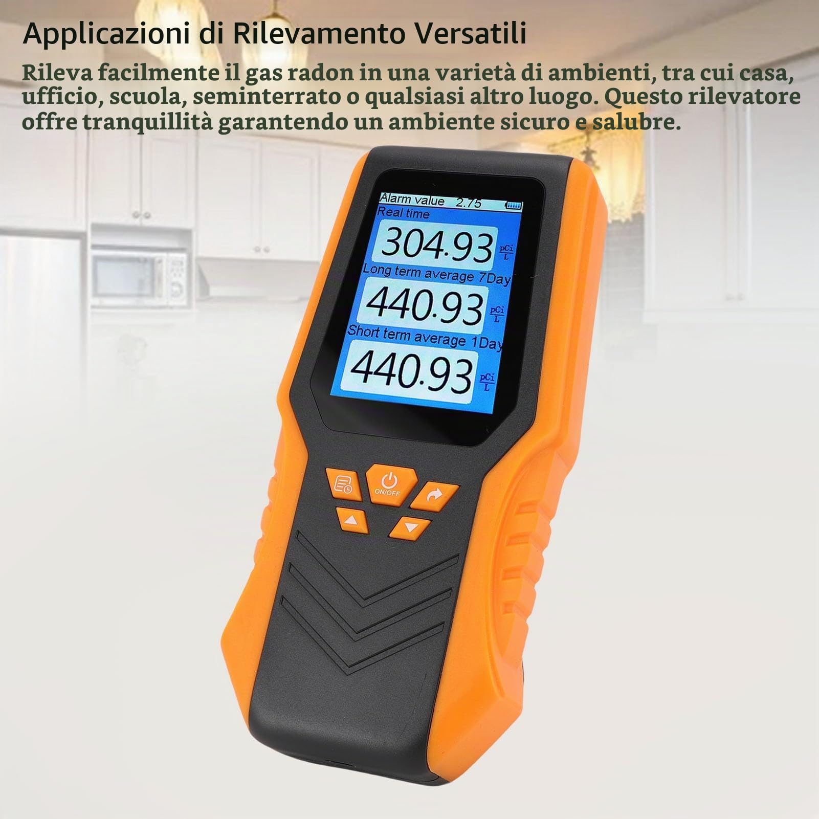 ciciglow Rilevatore di Radon, Kit di Test del Radon Portatile per Casa, Media a Breve Termine a Tempo Reale in PCI/L o BQ/m³ per il Seminterrato