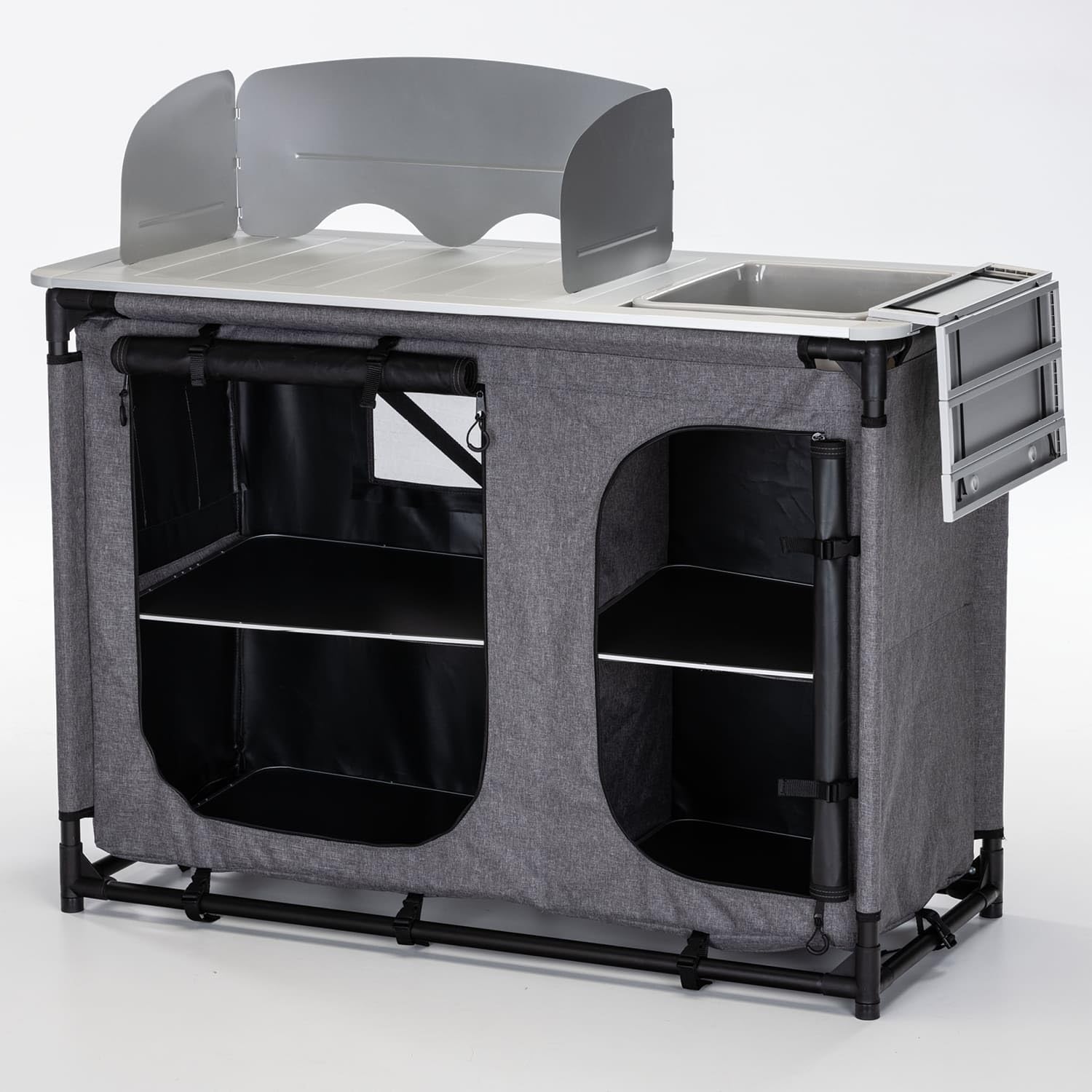 Skandika Cuisine de Camping Ruoka | Armoire de Camping avec Structure en alu, Pare-Vent Amovible, évier, Compartiments de Rangement, Sac de Transport | Cuisine de Camping d'extérieur, de Voyage