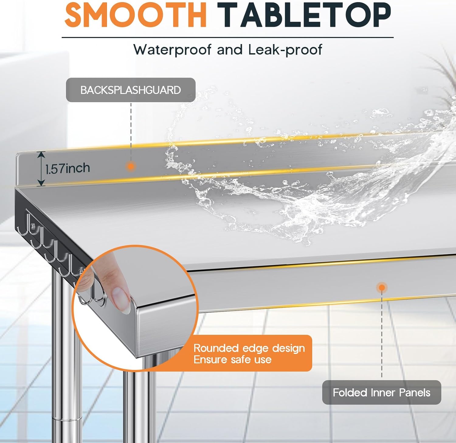 Jocisland 24" x 60" Stainless Steel Table for Prep & Work, NSF Certified with Backsplash, Adjustable Under Shelf & Safe Design for Restaurant, Home and Outdoor