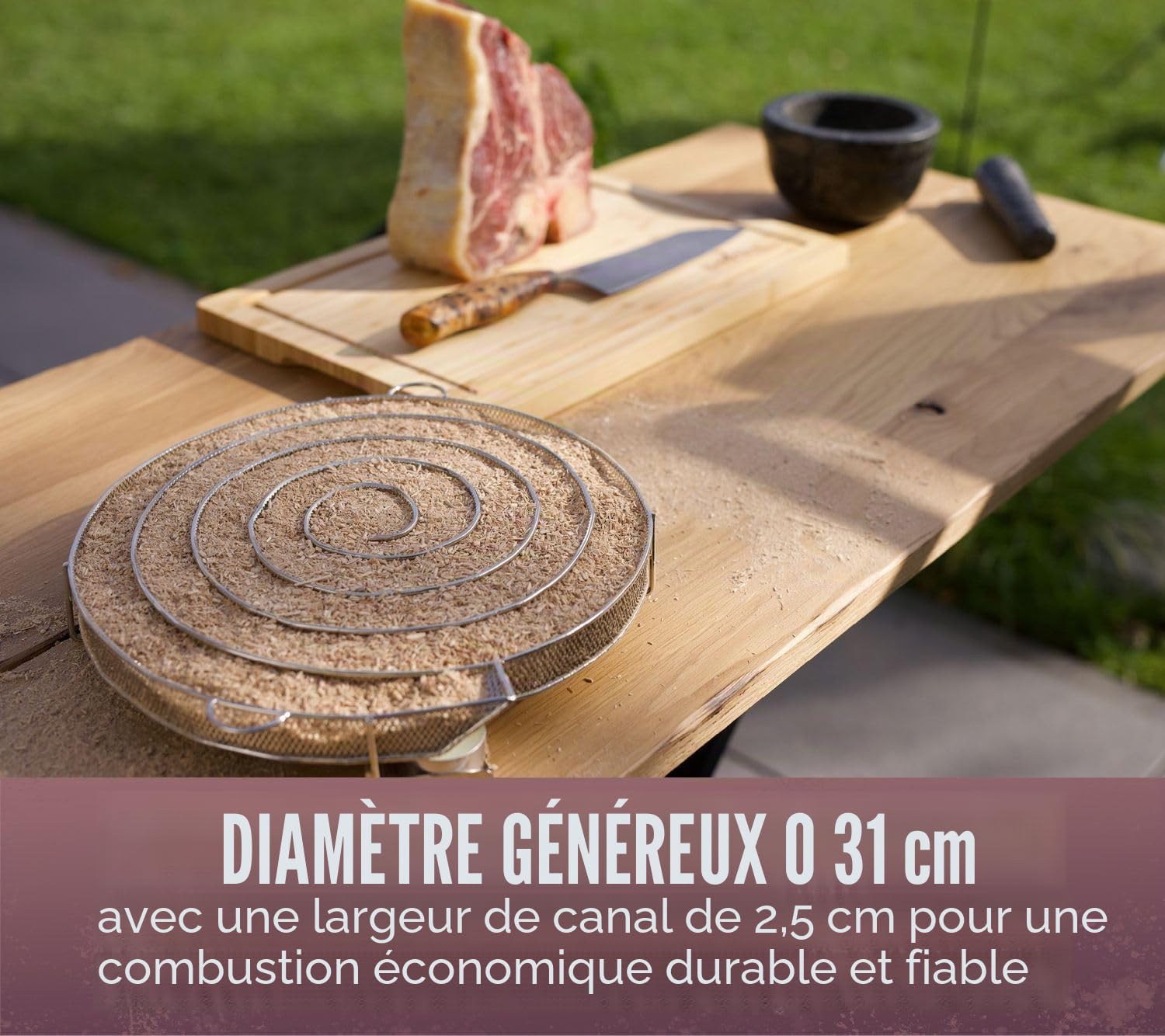 Grillfürst Générateur de fumée froide - Escargot de fumée en acier inoxydable - Rond - Pour barbecue à gaz et à charbon et fumoir, XXL - Diamètre : 31 cm