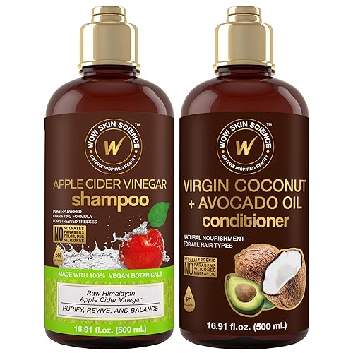 WOW Skin Science Apple Cider Vinegar Shampoo & Coconut + Avocado Oil Conditioner Duo 16.9 oz - 16.9 Fl Oz (Pack of 2)
