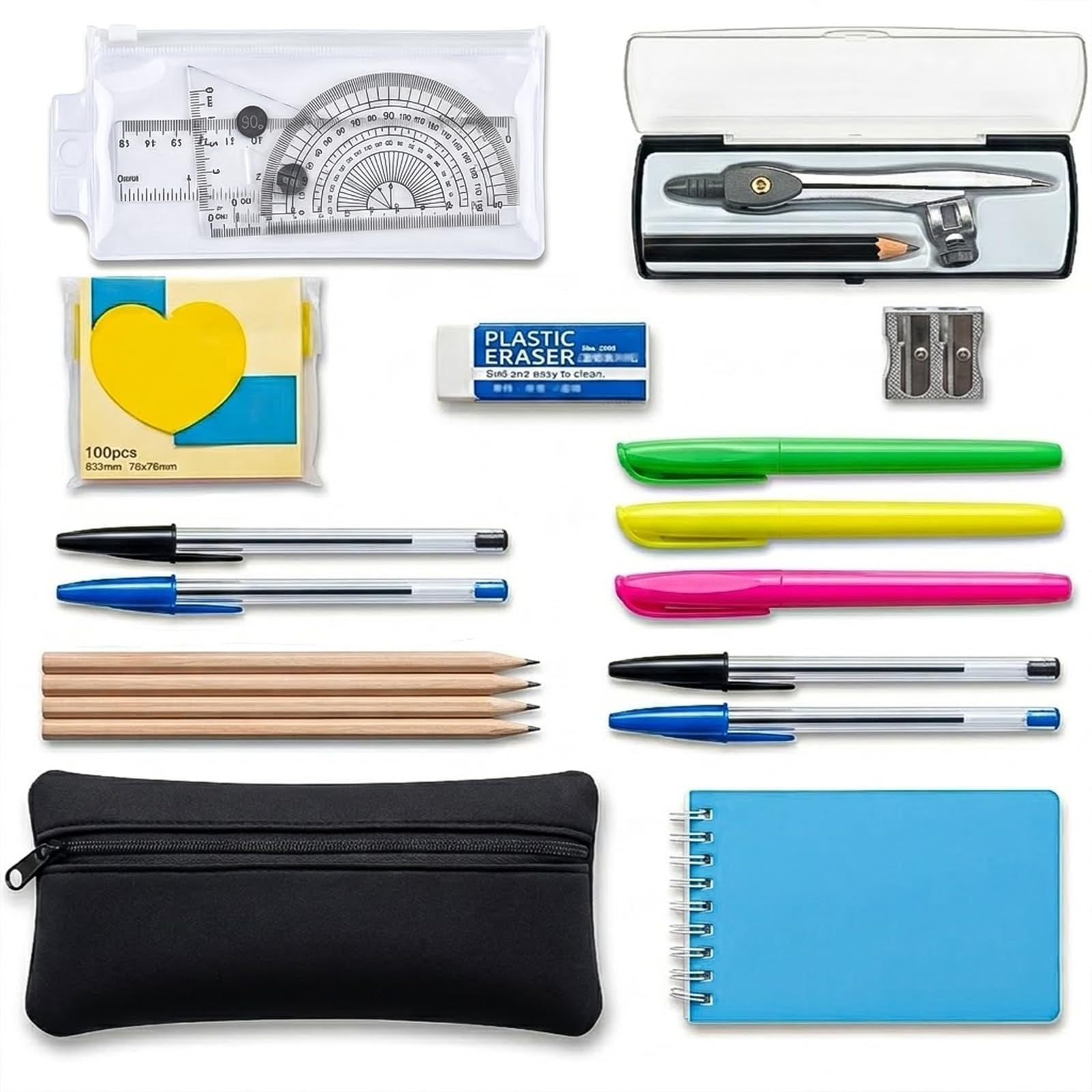 Velnos Secondary School Stationery Set with Pencil Case 17 Pcs Maths Kit