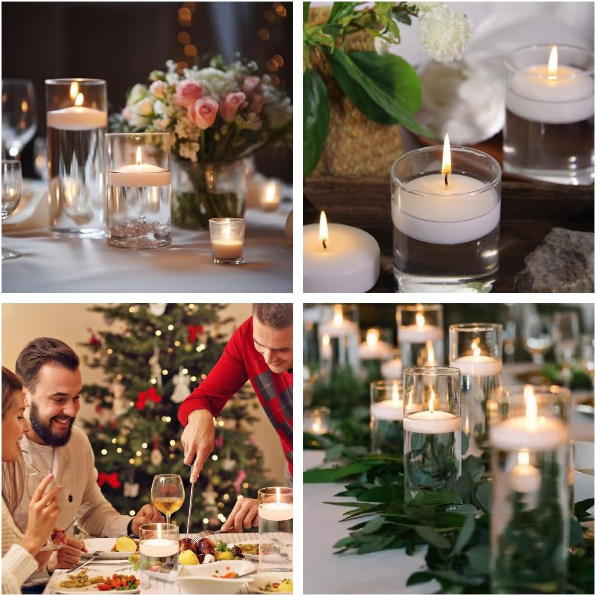 12 Pack White Floating Candles, 3 inch Dripless Wax Buring Unscented Floating Candles for Weddings, Party, Special Occasions and Home Decorations