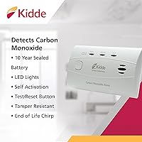 Vista 2 de Kidde Detector de Monóxido de Carbono con Batería de 10 Años, 3 LEDs, Indicador de Reemplazo, Botón de Prueba-Reinicio