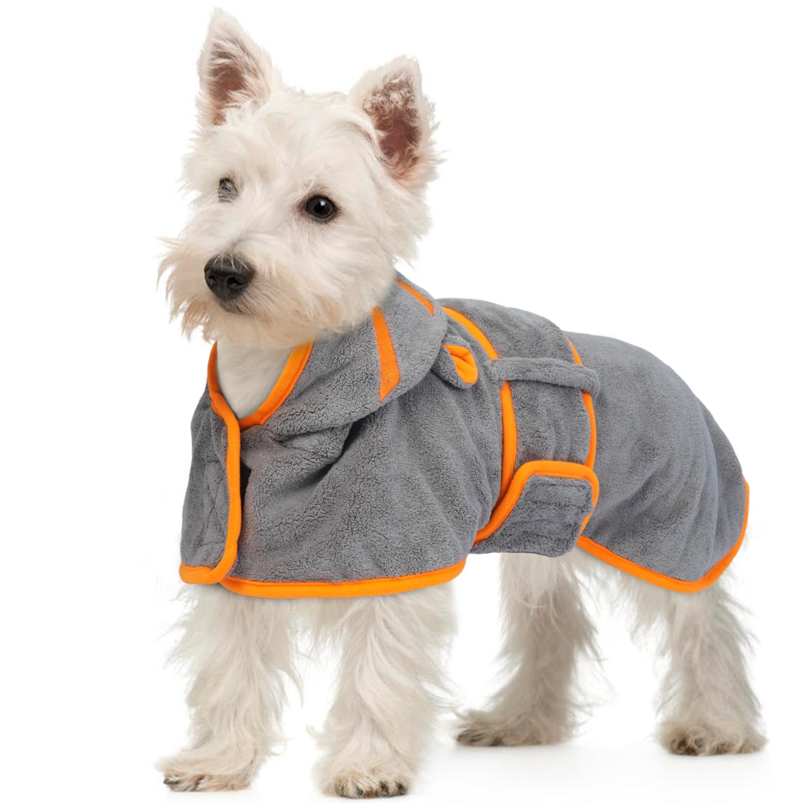 OUOBOB Dog Drying Robe, Green Microfibre Towel with Hood and Adjustable Straps - Super Absorbency, Small Size for Dogs like Dachshund, Yorkie and Chihuahua