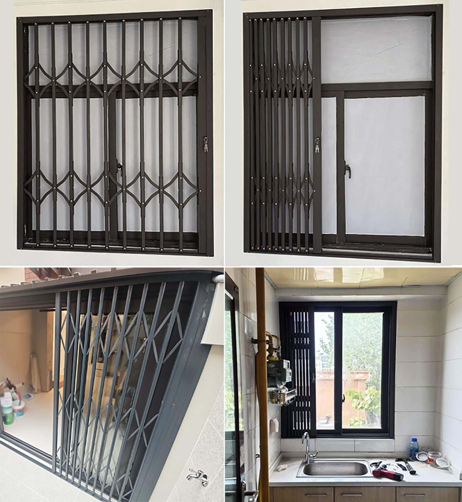 Rejas para Ventanas Exteriores Rejilla de Seguridad Metálica Plegable para Ventanas, Barras de Seguridad para Ventanas Correderas con Cerradura y Llave, Barandilla Antirrobo para Ventanas Interiores,