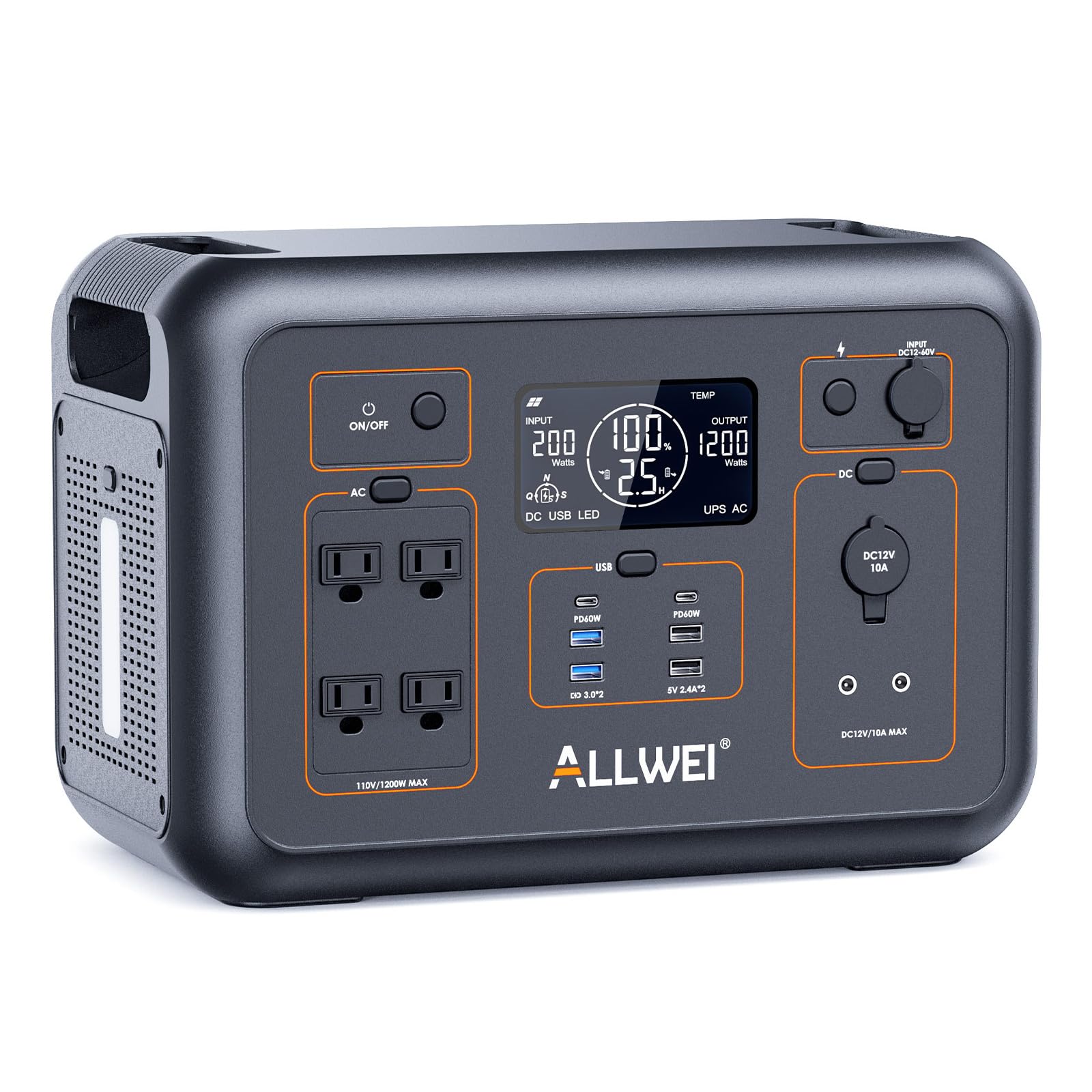 ALLWEI LiFePO4 Portable Power Station 1200W, 1008Wh Solar Generator with UPS Mode, 1.5Hrs Fast Charge, 4 AC Outlet(Surge 2400W), Power Battery Generator for CPAP Camping Outdoor Emergency
