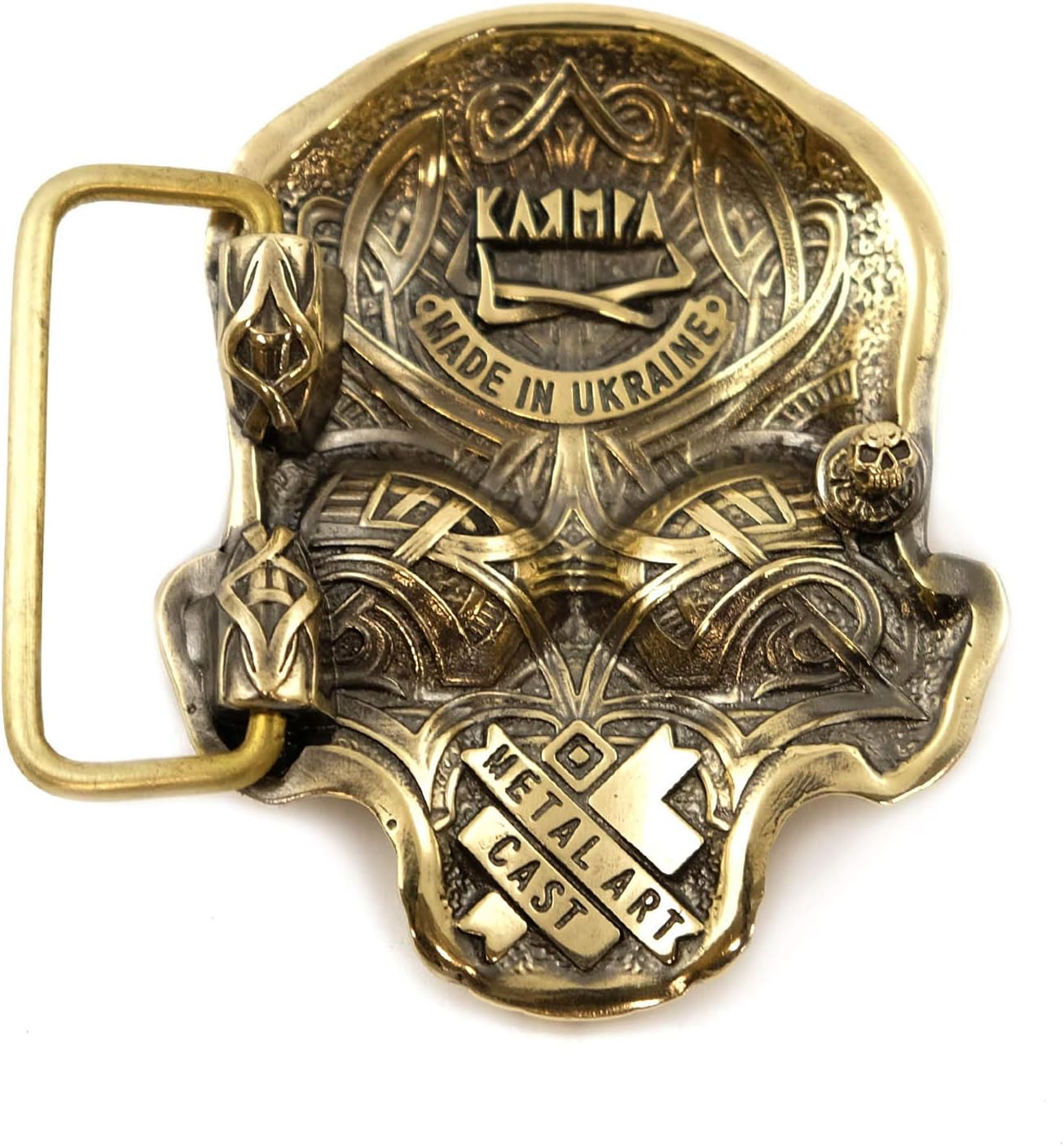 Leather belt with solid brass buckle SKULL, skull belt buckle on casual leather belt 1.5 or 1.8 inches