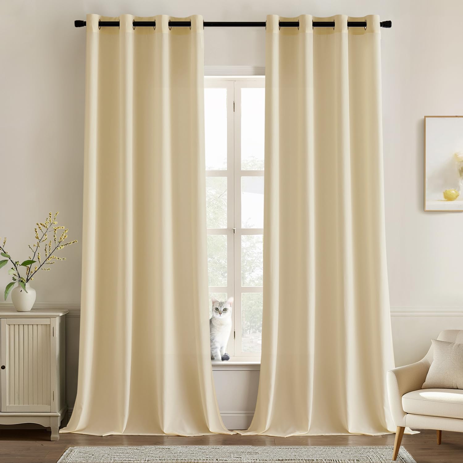 MIULEE Voile Gardinen mit ösen Vorhänge Halbtransparent Stores Vorhang Transparente ösenschal Wohnzimmer Schlaufenschal 2er Set 140x245cm Beige