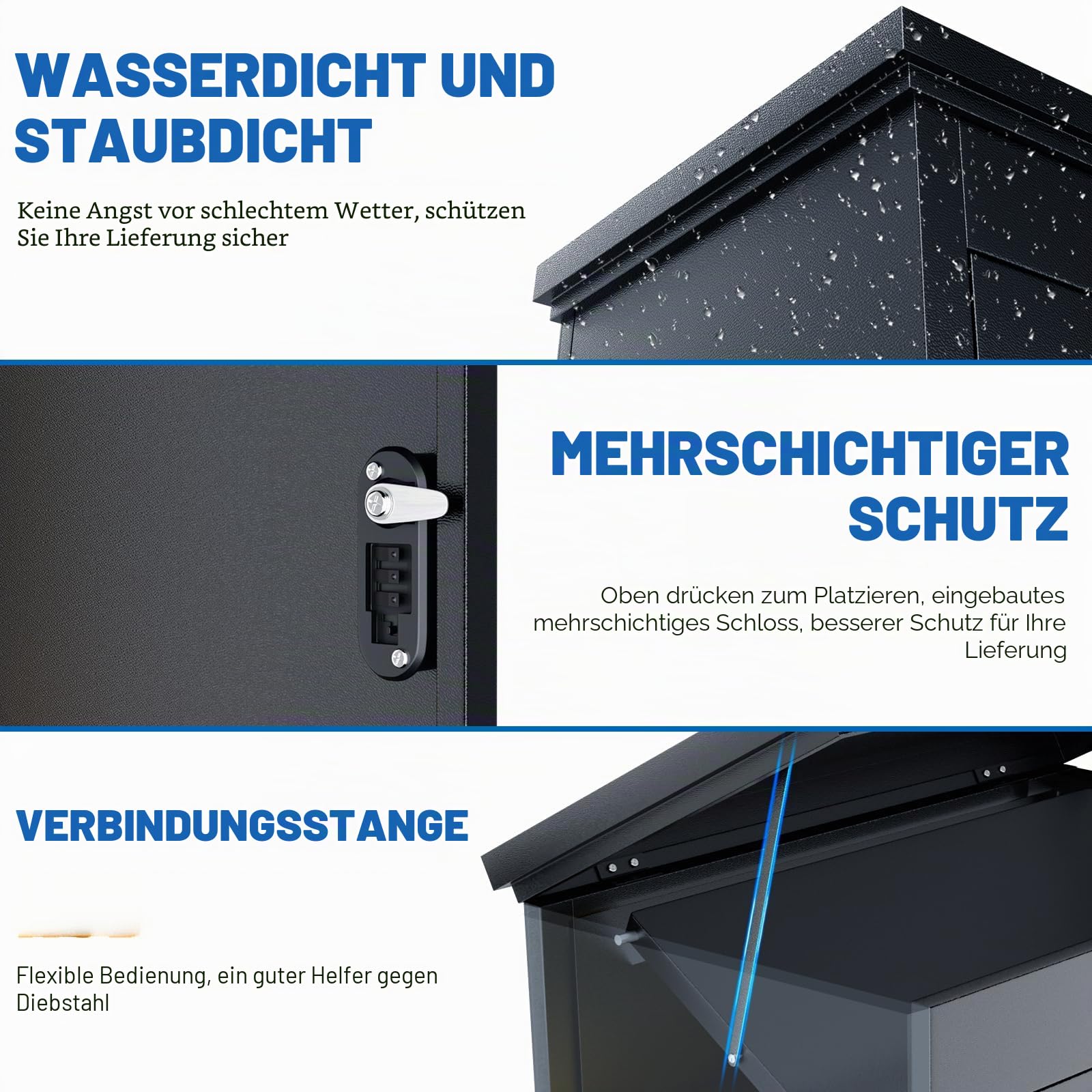 Briefkasten Paketbox für den Außenbereich, extra große Paketboxen mit sicherer Lagerung, wasserdichte Paketboxen für den Außenbereich (66 x 51 x 117cm)