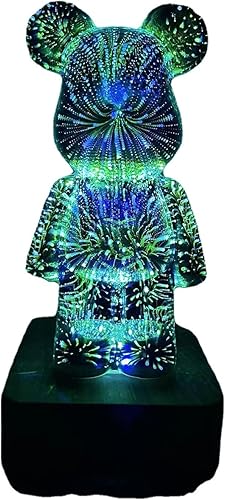 Miniatura 1 de Oso de fuegos artificiales 3D, luz creativa colorida que cambia la luz de noche del hogar, lámpara de mesa tridimensional de cristal, decoración de