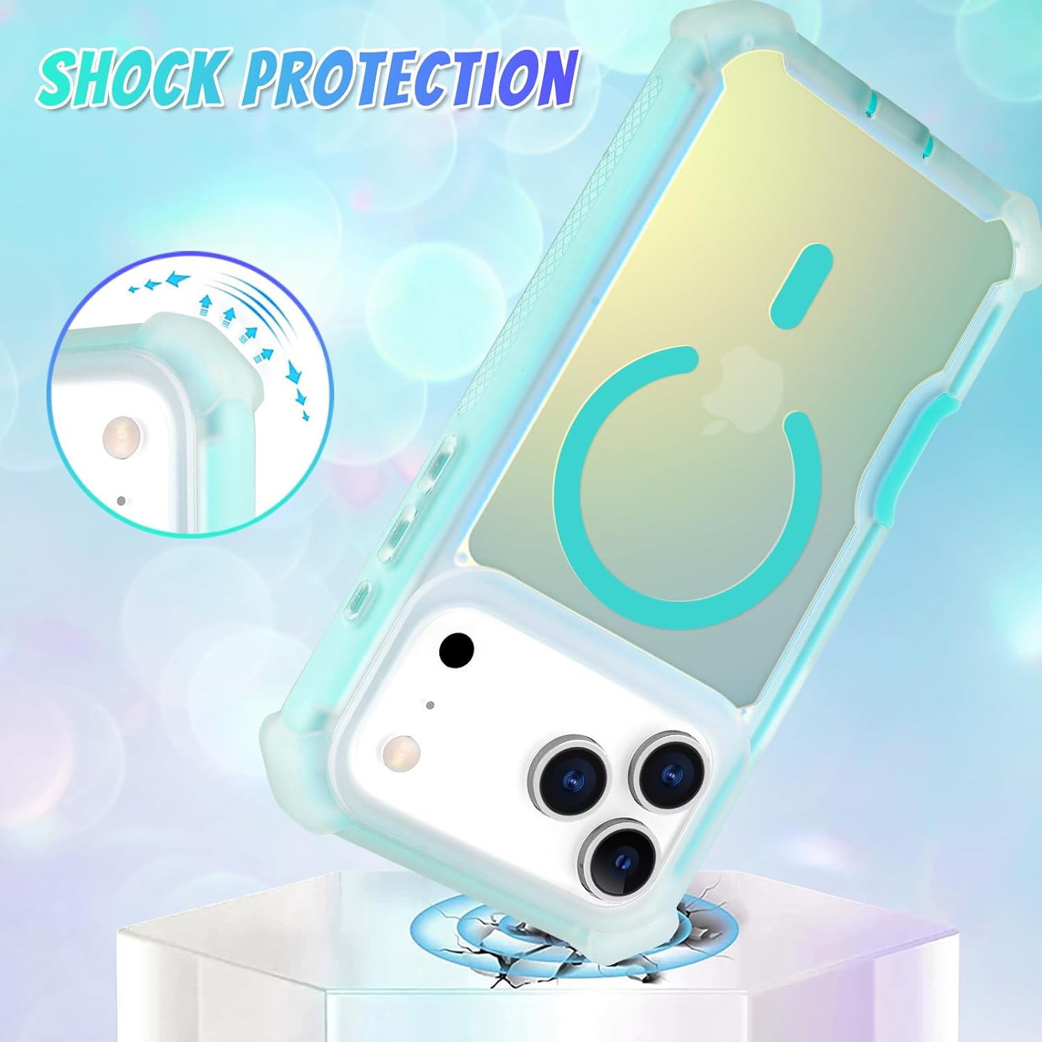 Bonoma for iPhone 17 Pro Case 2025, Iridescent Back, Magnetic Support for MagSafe Shockproof Cover, Crystal and Corner High-Duty Protection for Girls Women -Blue - Image 3