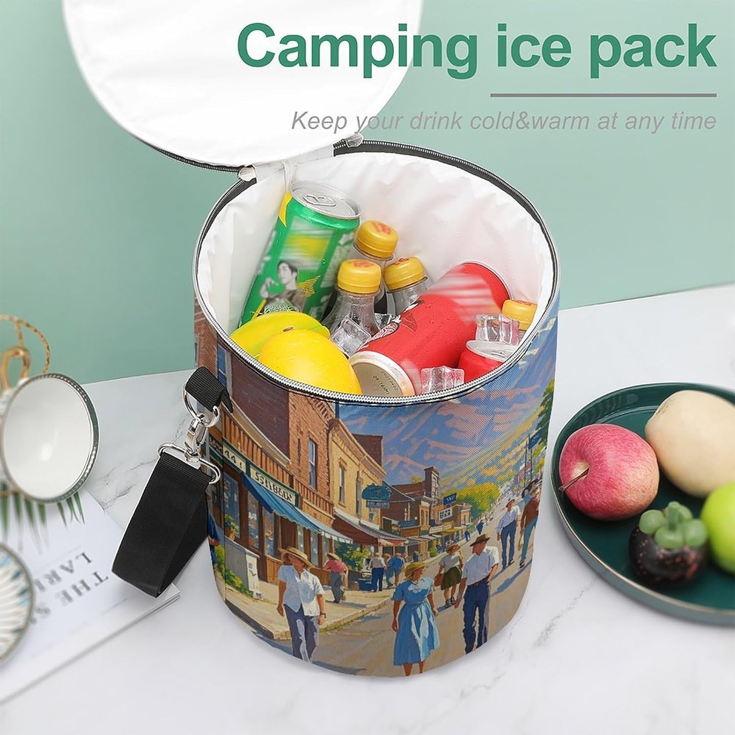 Urban Art Lunch Bag 15L, Insulated Picnic Basket with Leakproof Design - Large Cooler Tote for Camping, Beach, Hiking & Groceries