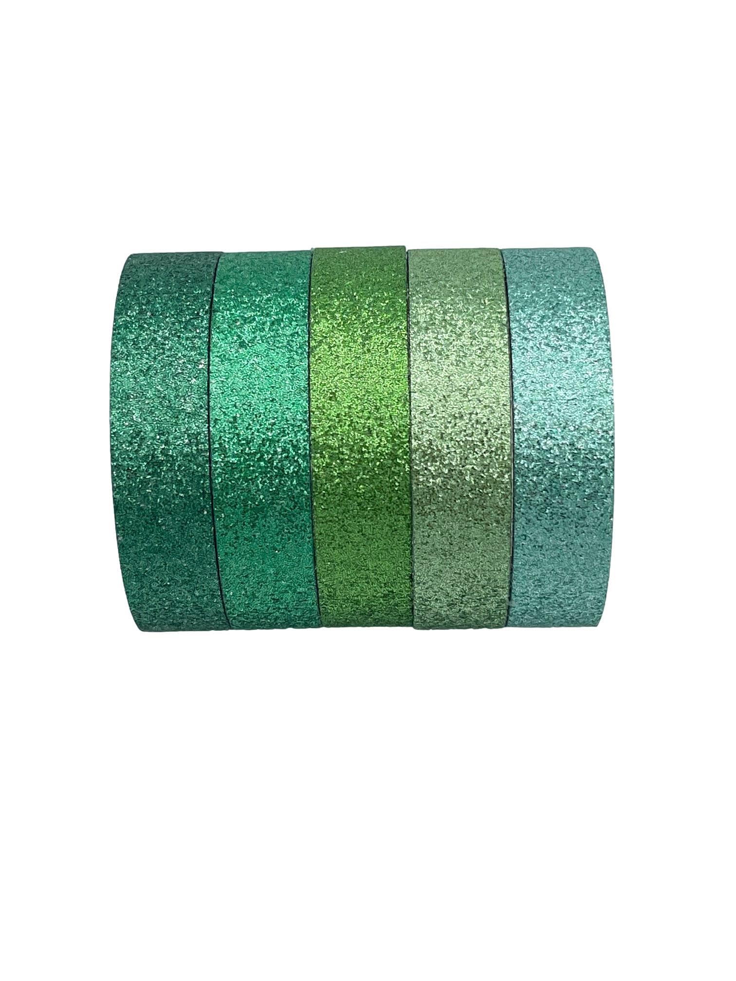 Syntego Green Glitter 5 Rolls Glitter Washi Tape Rolls Decorative Craft Set Colored Tape, Scrapbook Tape, Journaling, Craft Tape (Mix 4)