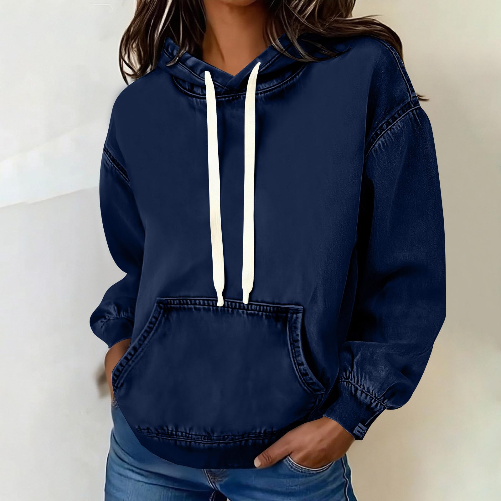 Generico Felpa Leggera Donna Felpa in Cotone Tinta Unita Caldo e Morbido Felpe Sportiva con Cappuccio Pullover da Invernale con Coulisse Classico e Comodo Sweatshirt Leggero per Fitness Jogging