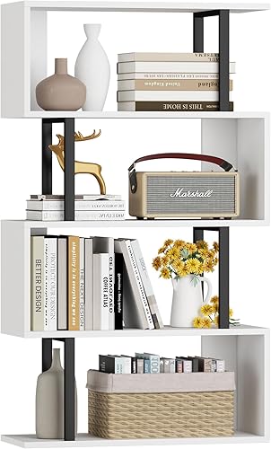 Miniatura 20 de Yusong - Estantería de 5 niveles, estantería geométrica en forma de S para dormitorio, estante decorativo moderno industrial de madera para oficina