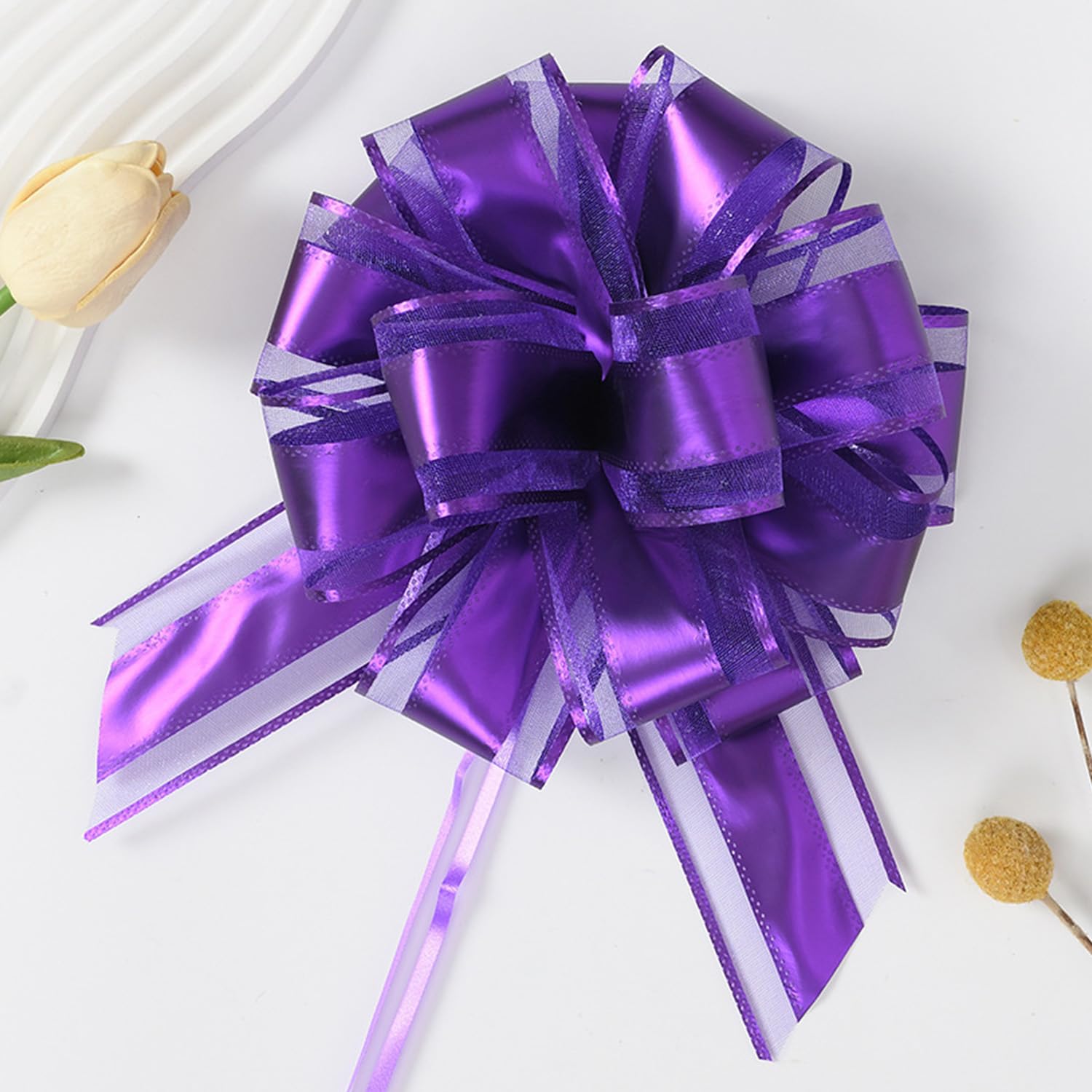 GAKA 10 Pieces Purple Pull Bow, 6 inch Big Pull Bows for Wrapping Gift or Flower Baskets Decorations, Christmas Valentine's Day Various Party Gift